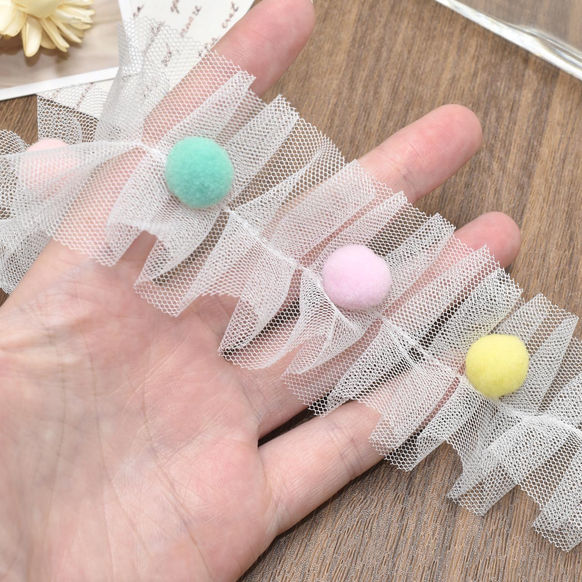 カラフルボンボンチュールリボン幅50mm10cm単位切り売り(50cm以上)