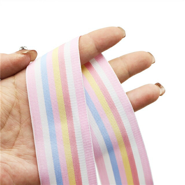カラフルポップなストライプリボン幅38mm1m単位切り売り(2m以上)