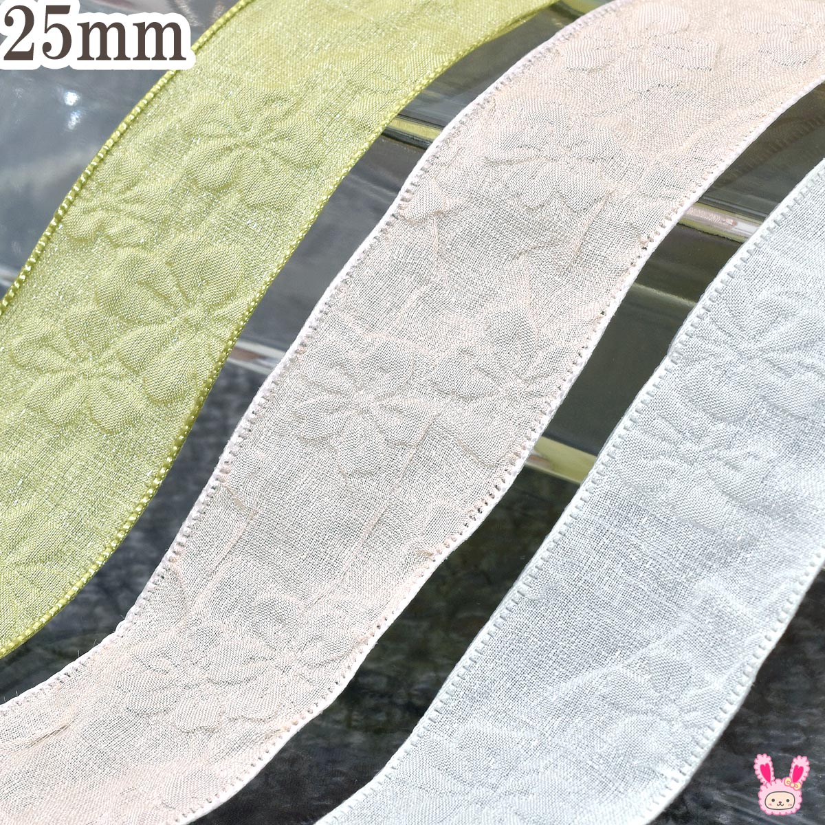 エンボスフラワーシフォンリボン幅25mm1m単位切り売り★