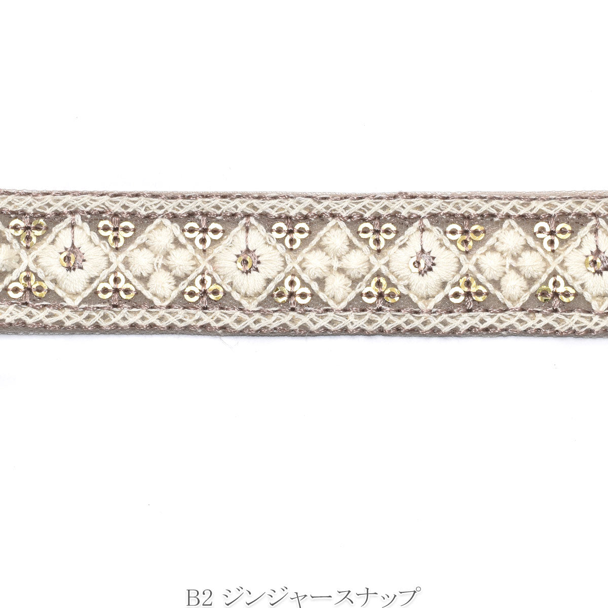 インド刺繍リボン　スパンコールとお花のひし形タイルリボン　幅25mm　10cm単位　切り売り　(30cm以上)
