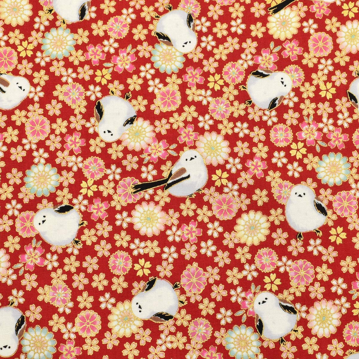 花舞うシマエナガ　シーチング生地　 HR3550-11　キルトゲイト　(30cm以上10cm単位切り売り)