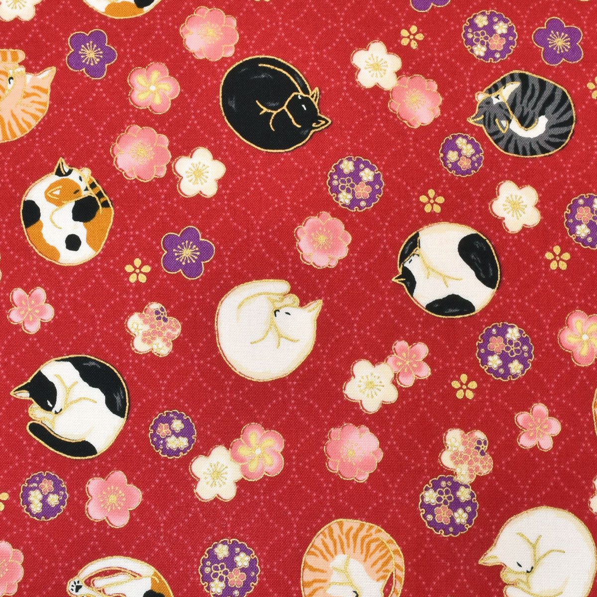 ねこの花眠り　シーチング生地　 HR3550-12　キルトゲイト　(30cm以上10cm単位切り売り)☆
