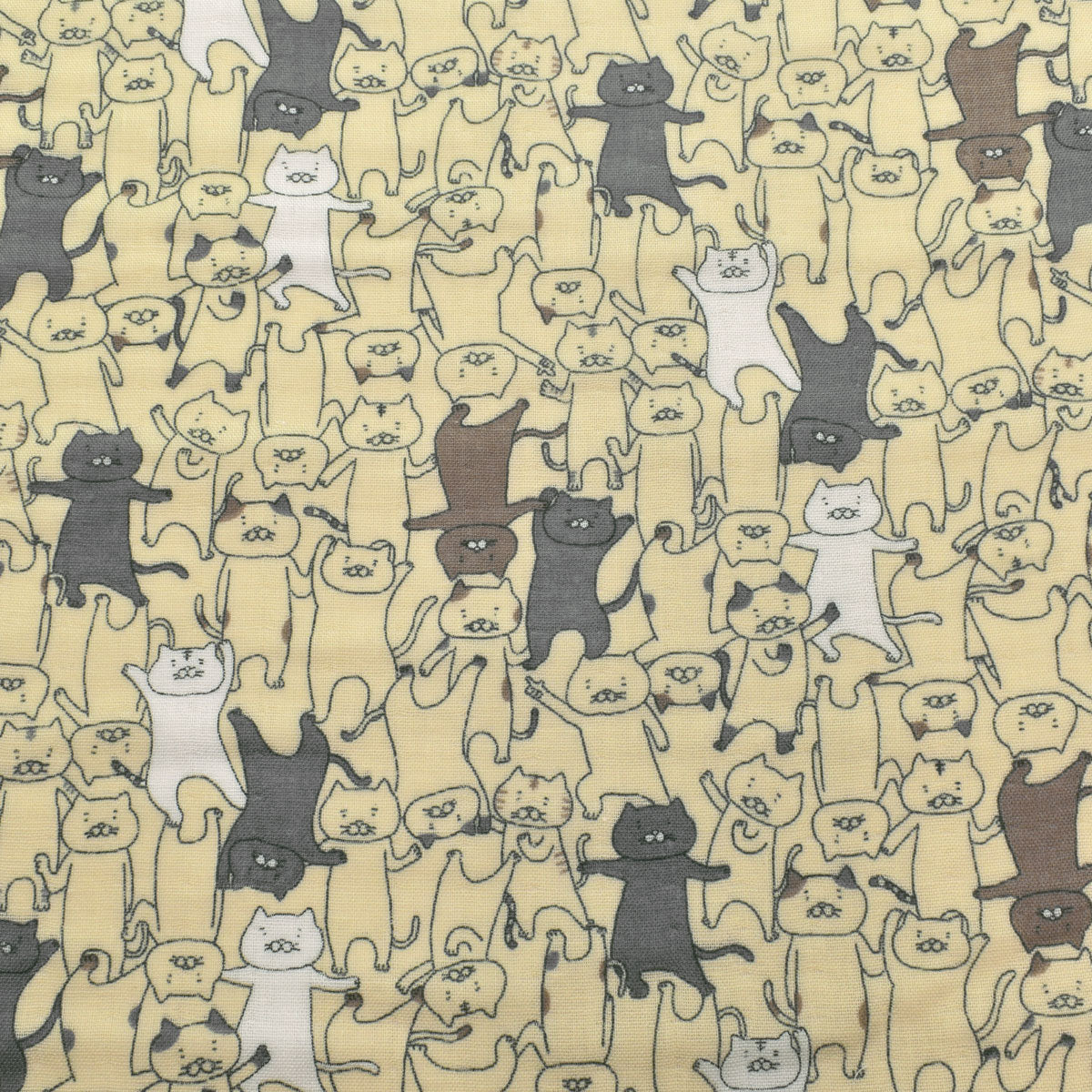 フニャダンス猫　ダブルガーゼ生地　 KTS7124　コットンこばやし　(30cm以上10cm単位切り売り)