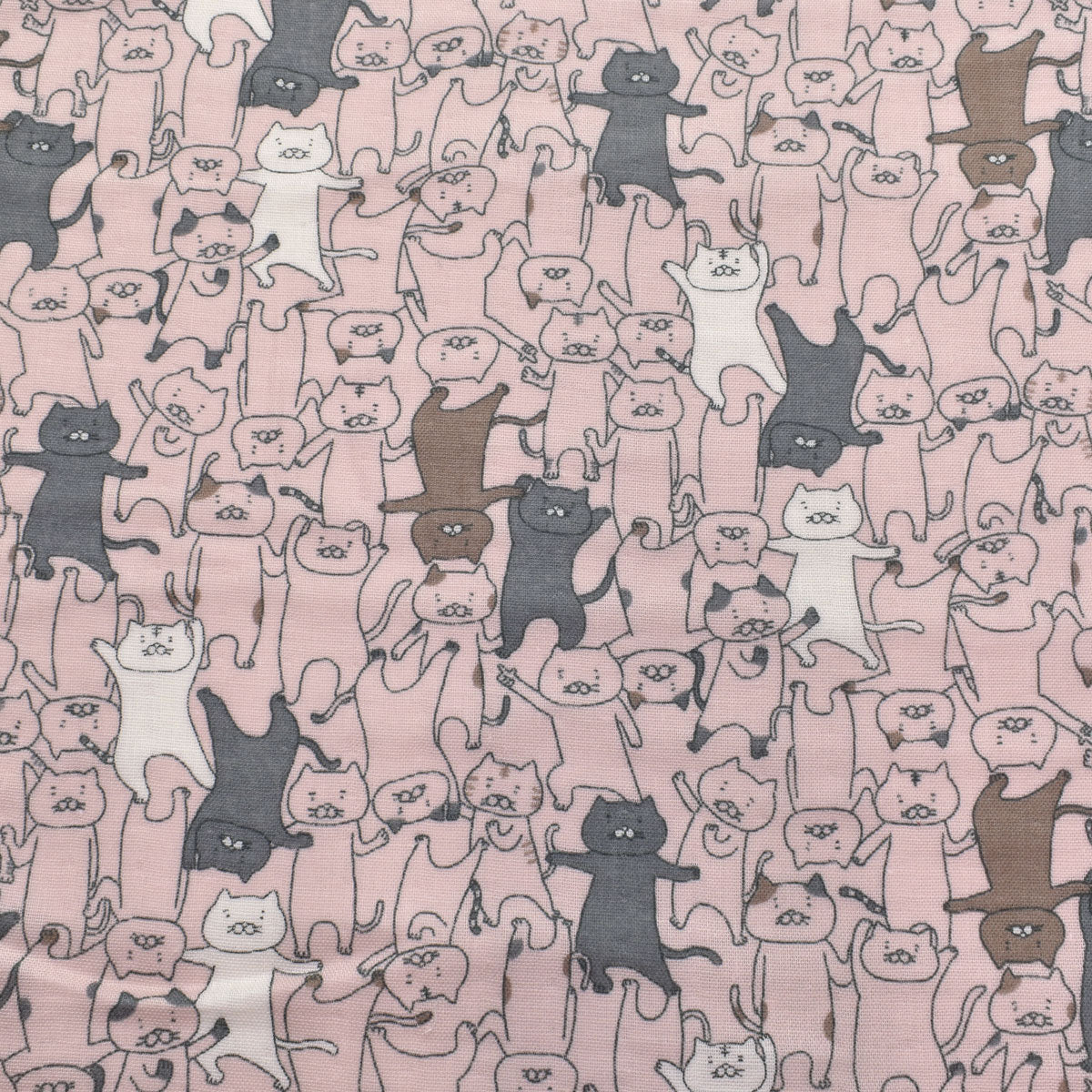 フニャダンス猫　ダブルガーゼ生地　 KTS7124　コットンこばやし　(30cm以上10cm単位切り売り)