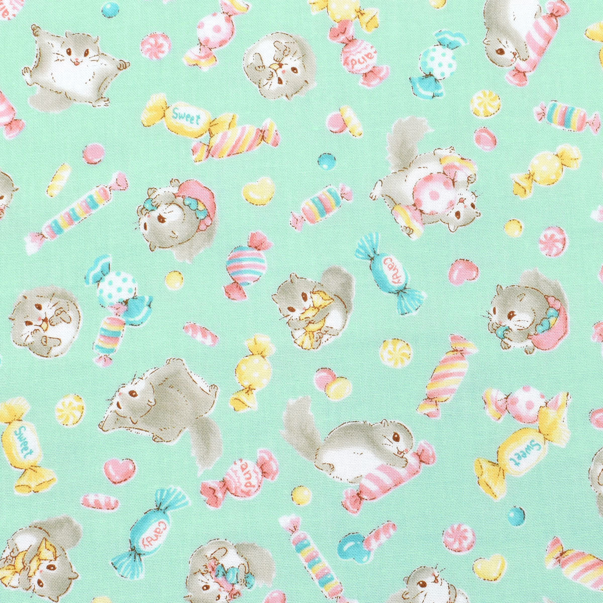 モモンガとキャンディー　シーチング生地　 AP55203-2　コスモ　(30cm以上10cm単位切り売り)