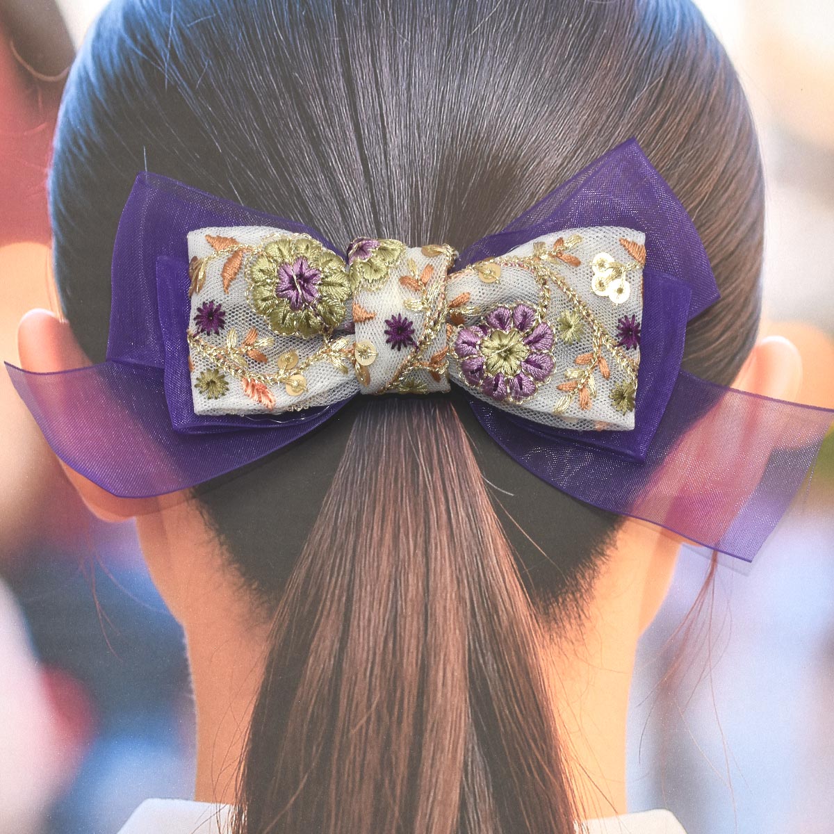 インド刺繍リボンラメ糸バイカラーのお花とミニリーフ刺繍リボン幅40mm10cm単位切り売り(20cm以上)