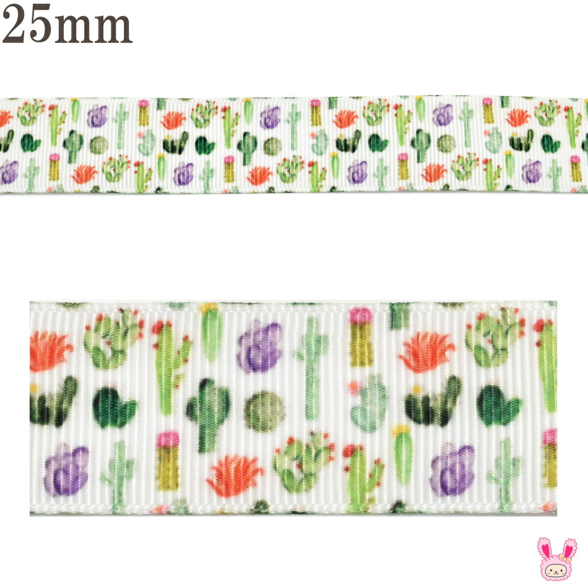 プリントリボン多肉植物パラダイスリボン幅25mm1m単位切り売り(3m以上)