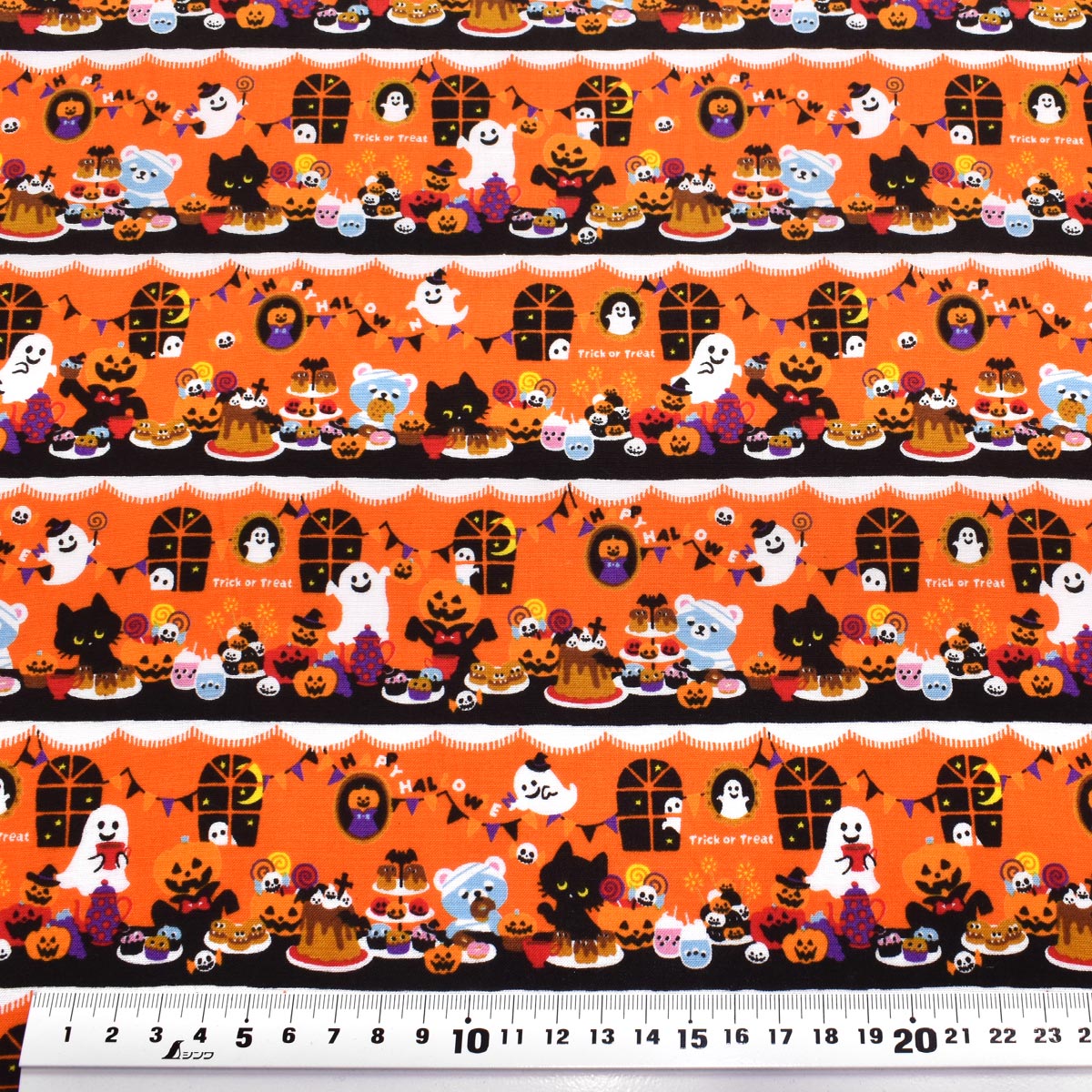 ハロウィンパーティのボーダーシーチング生地AP45101-3コスモ(30cm以上10cm単位切り売り)