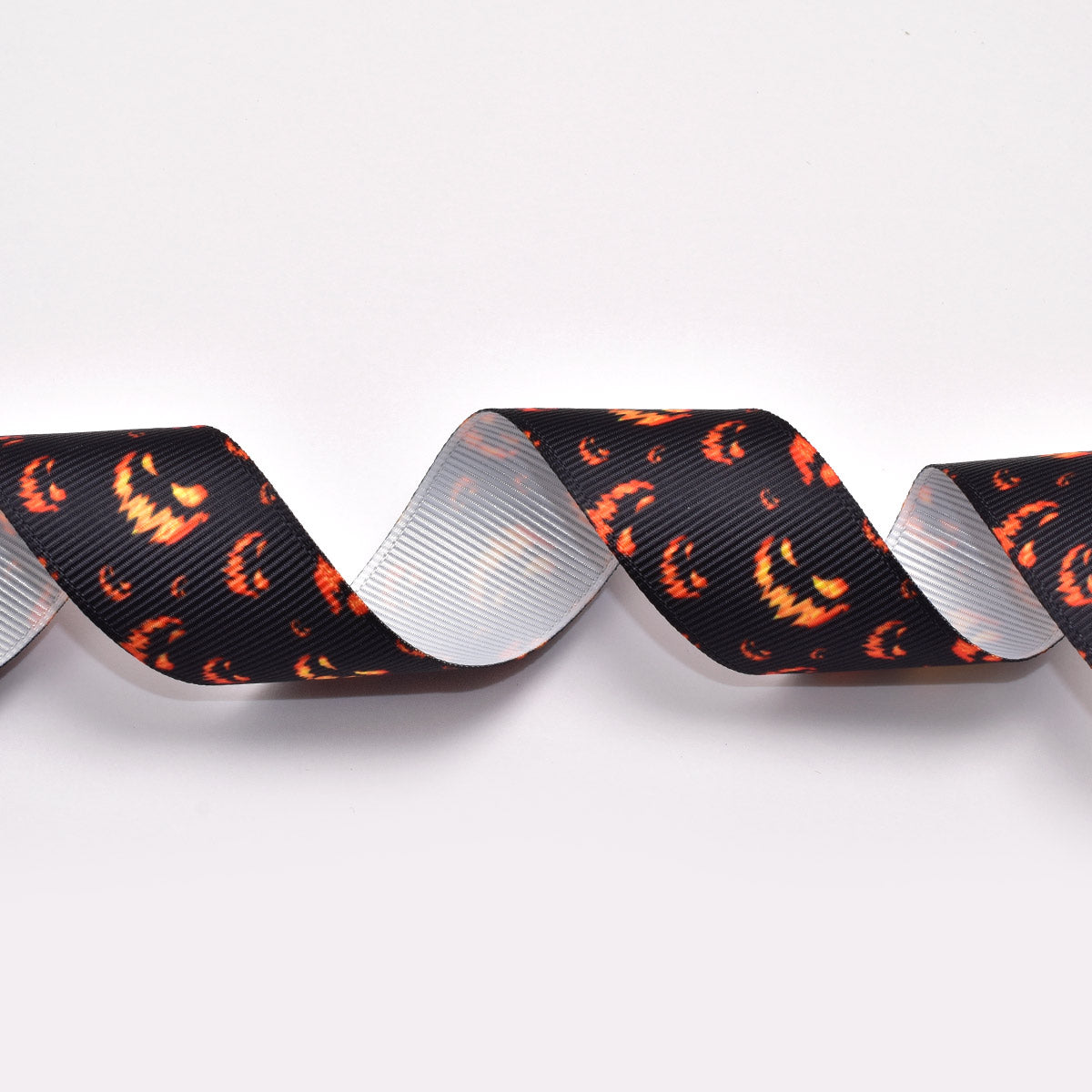 プリントリボンハロウィン闇で笑うおばけカボチャリボン幅25mm1m単位切り売り(3m以上)