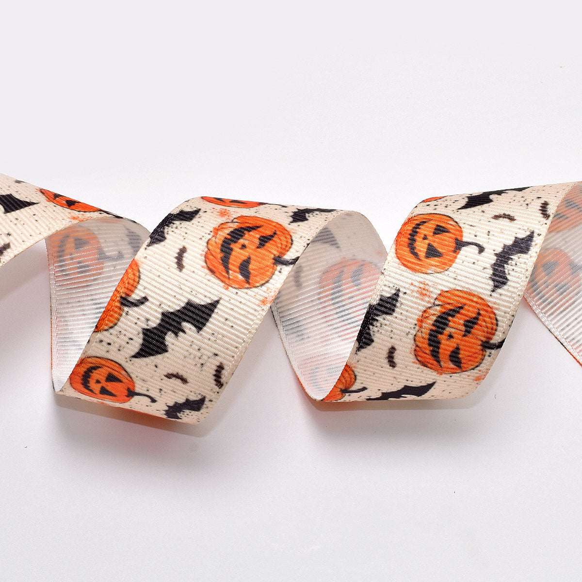 プリントリボンハロウィンカボチャとコウモリのダストナイトリボン幅25mm1m単位切り売り(3m以上)