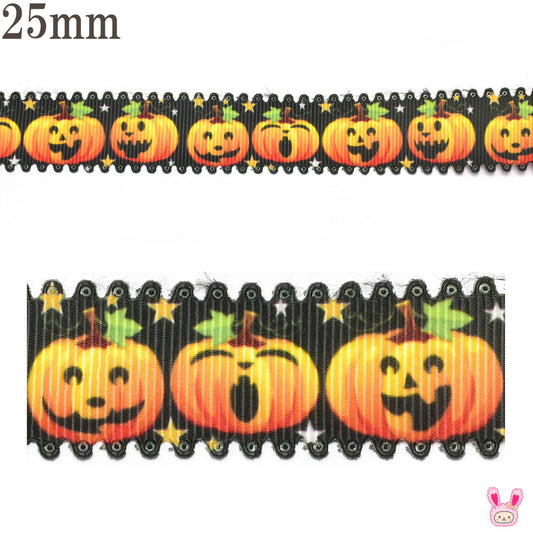 プリントリボンハロウィン型抜きパンプキンハーモニーリボン幅25mm1m単位切り売り(3m以上)