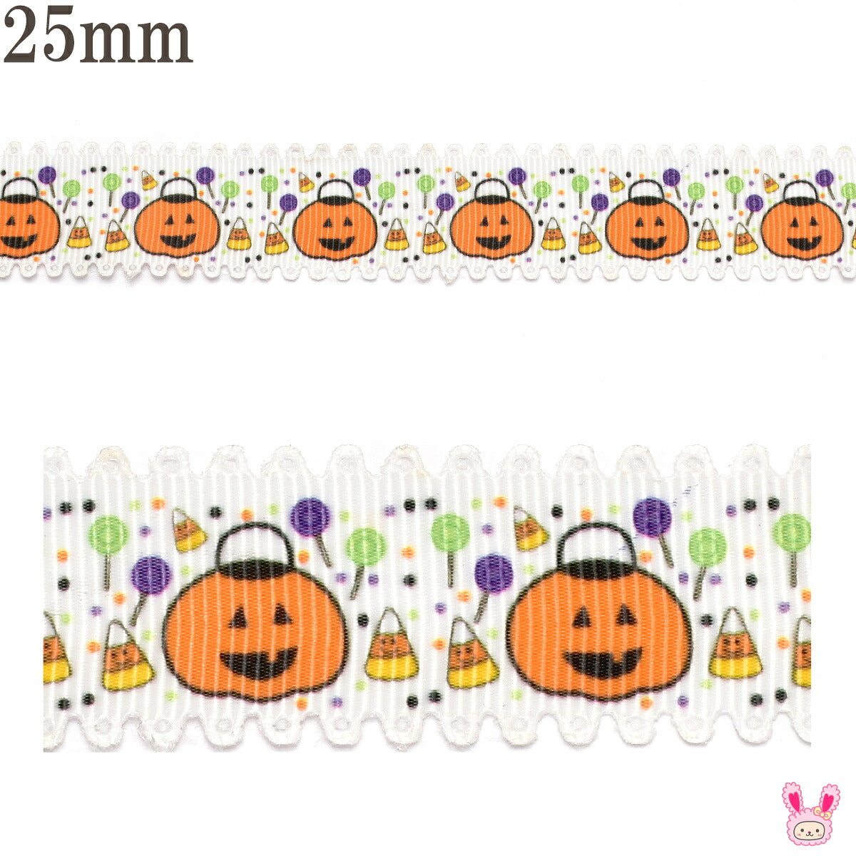 プリントリボンハロウィン型抜きカボチャのキャンディーバスケットリボン幅25mm1m単位切り売り(2m以上)★