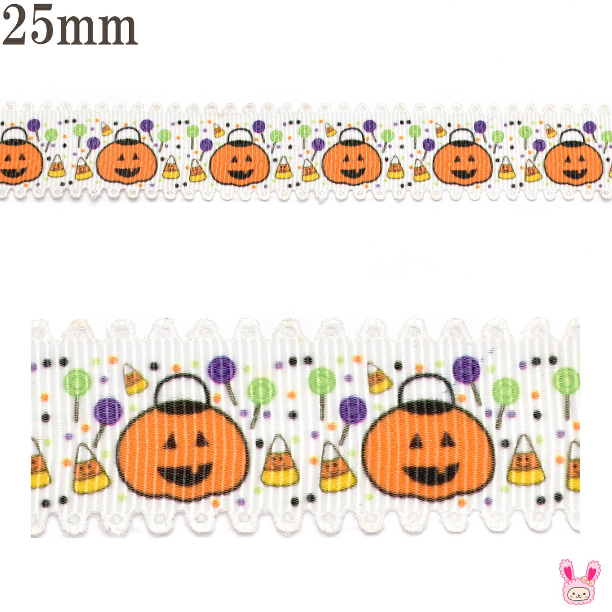 プリントリボンハロウィン型抜きカボチャのキャンディーバスケットリボン幅25mm1m単位切り売り(3m以上)