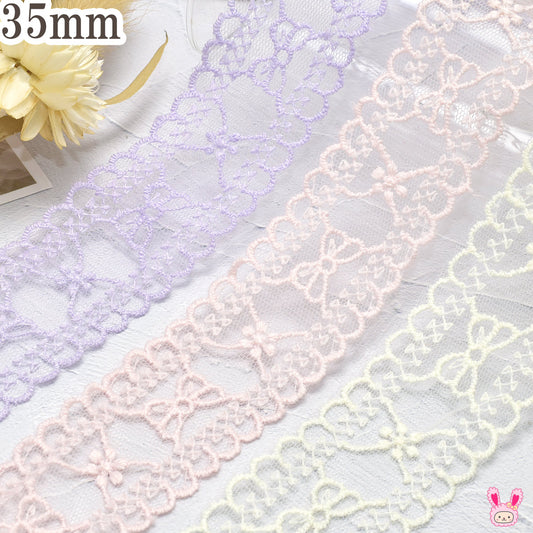 パステルリボン刺繍のスカラップリボン幅35mm1m単位切り売り(2m以上)