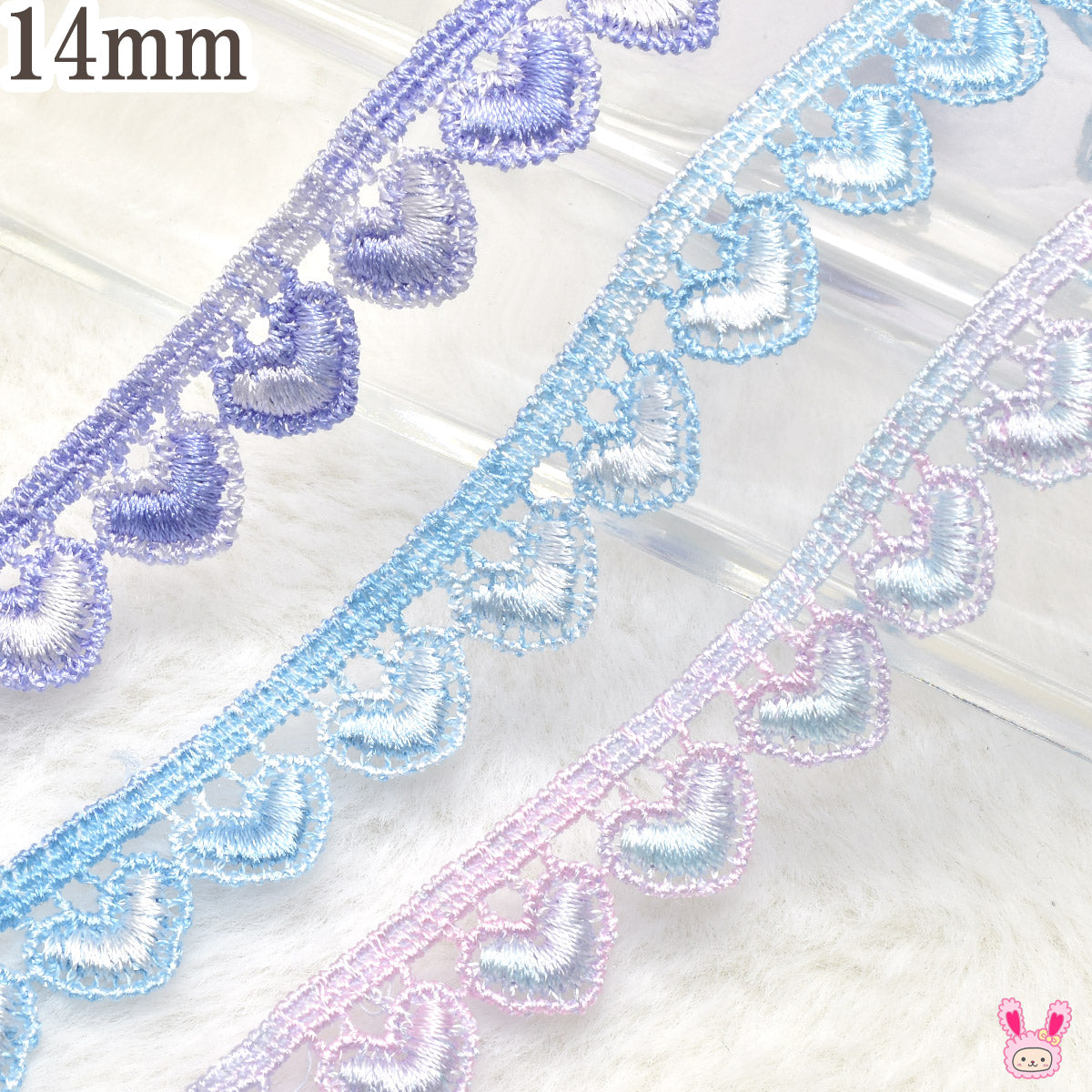 ゆめかわグラデのハートレースリボン幅14mm1m単位切り売り