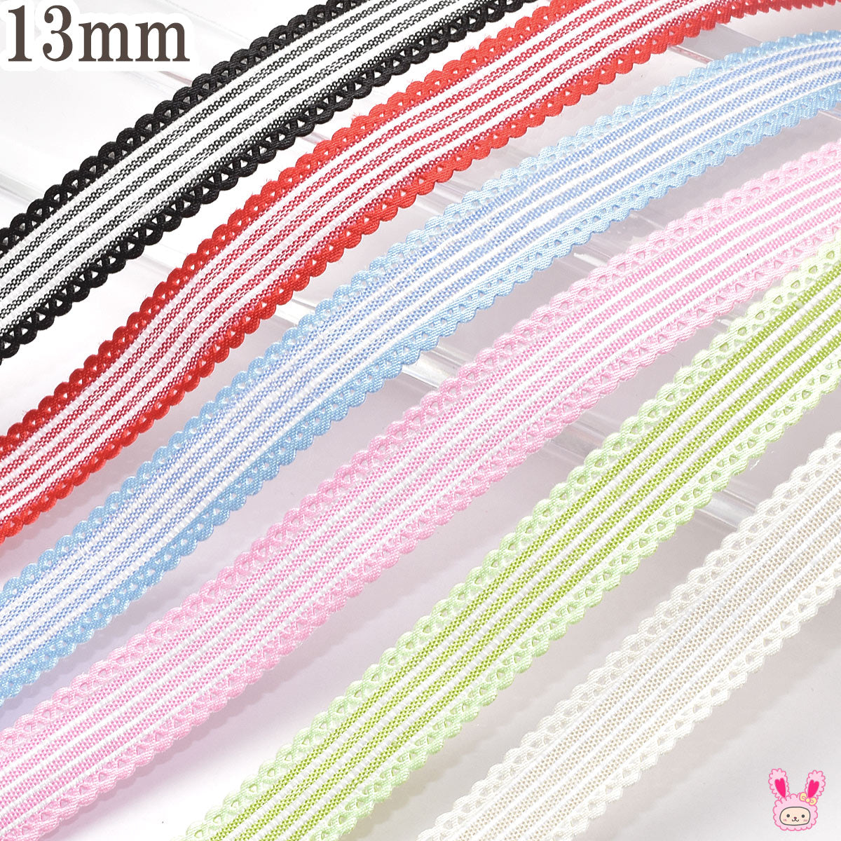 ミニスカラップとストライプリボン幅13mm1m単位切り売り(3m以上)