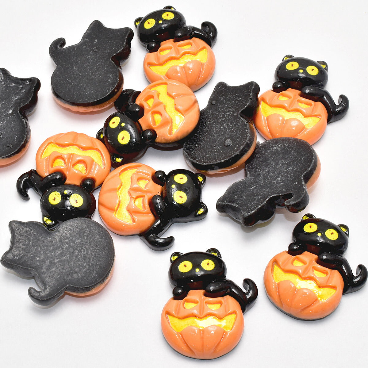デコパーツハロウィン黒猫とカボチャパーツ4個
