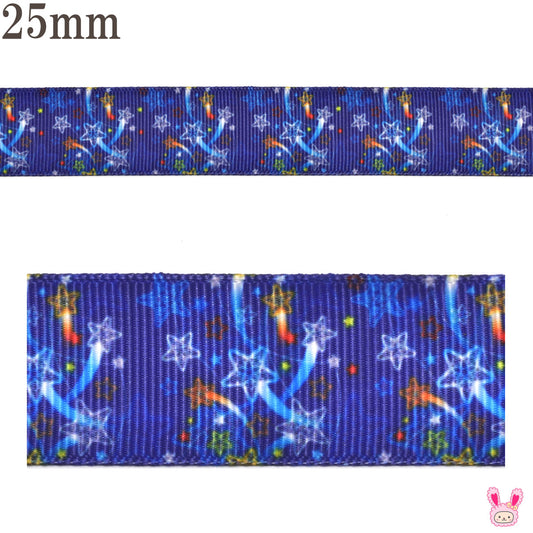プリントリボンブルースターリボン幅25mm1m単位切り売り(3m以上)