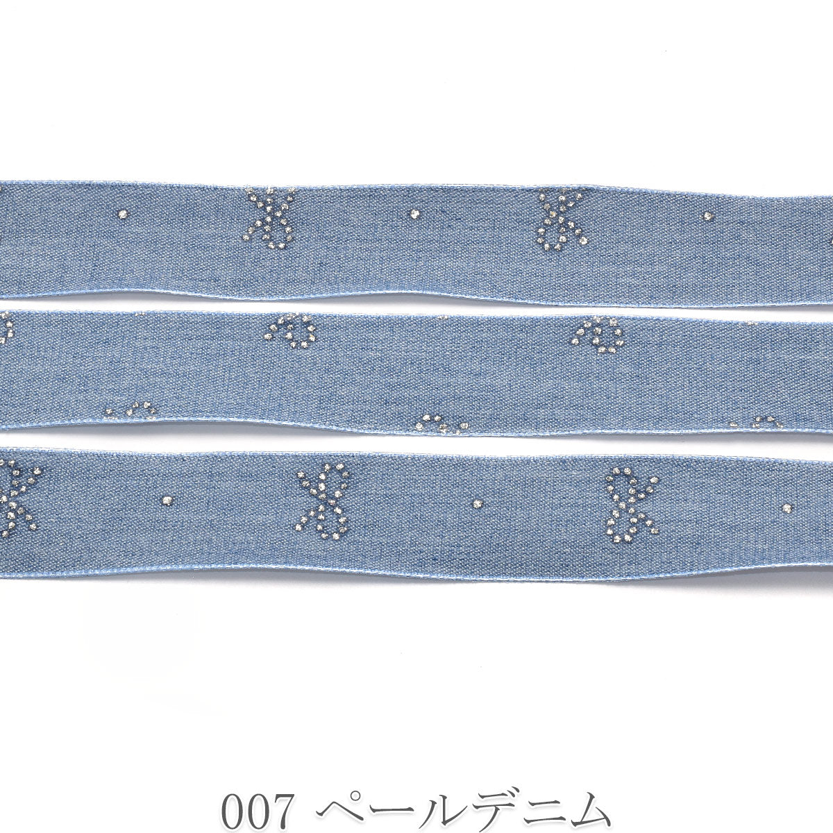 リボン柄シルバーラメ付きデニム風リボン　幅25mm　1m単位　切り売り　（2m以上）