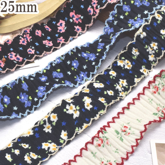 ガーリー小花のファブリックリボン幅25mm1m単位切り売り