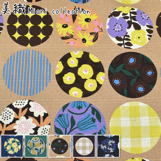和モダンな花柄サークルバニラン生地99221-2NBK(30cm以上10cm単位切り売り)
