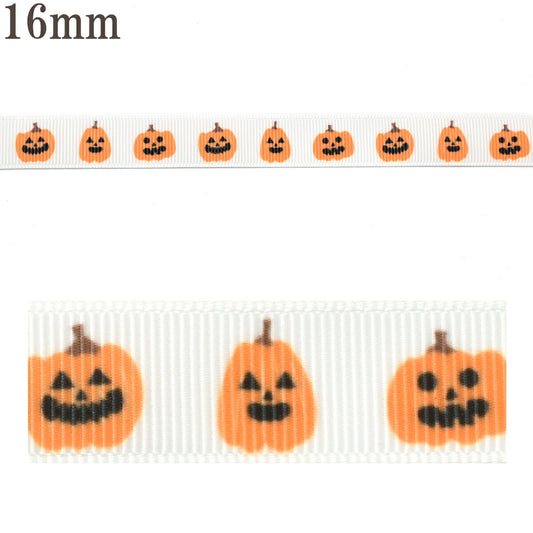 プリントリボンハロウィン2種類のオバケのカボチャリボン幅16mm1m単位切り売り(4m以上)