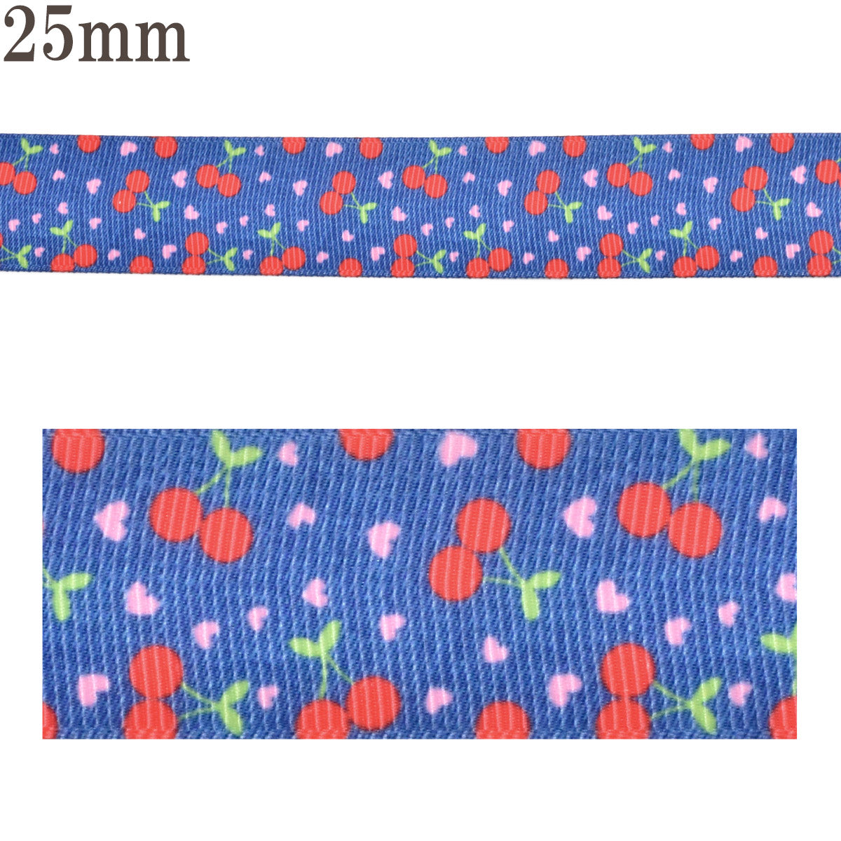 プリントリボンシックなラブリーチェリーリボン幅25mm1m単位切り売り(3m以上)