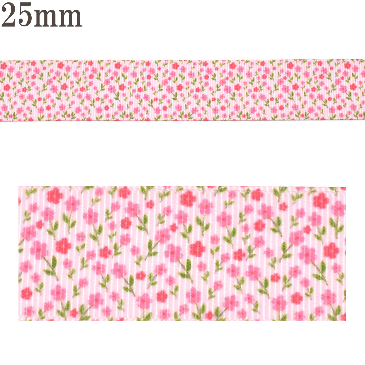 プリントリボンミニフラワーワールドリボン幅25mm1m単位切り売り(3m以上)