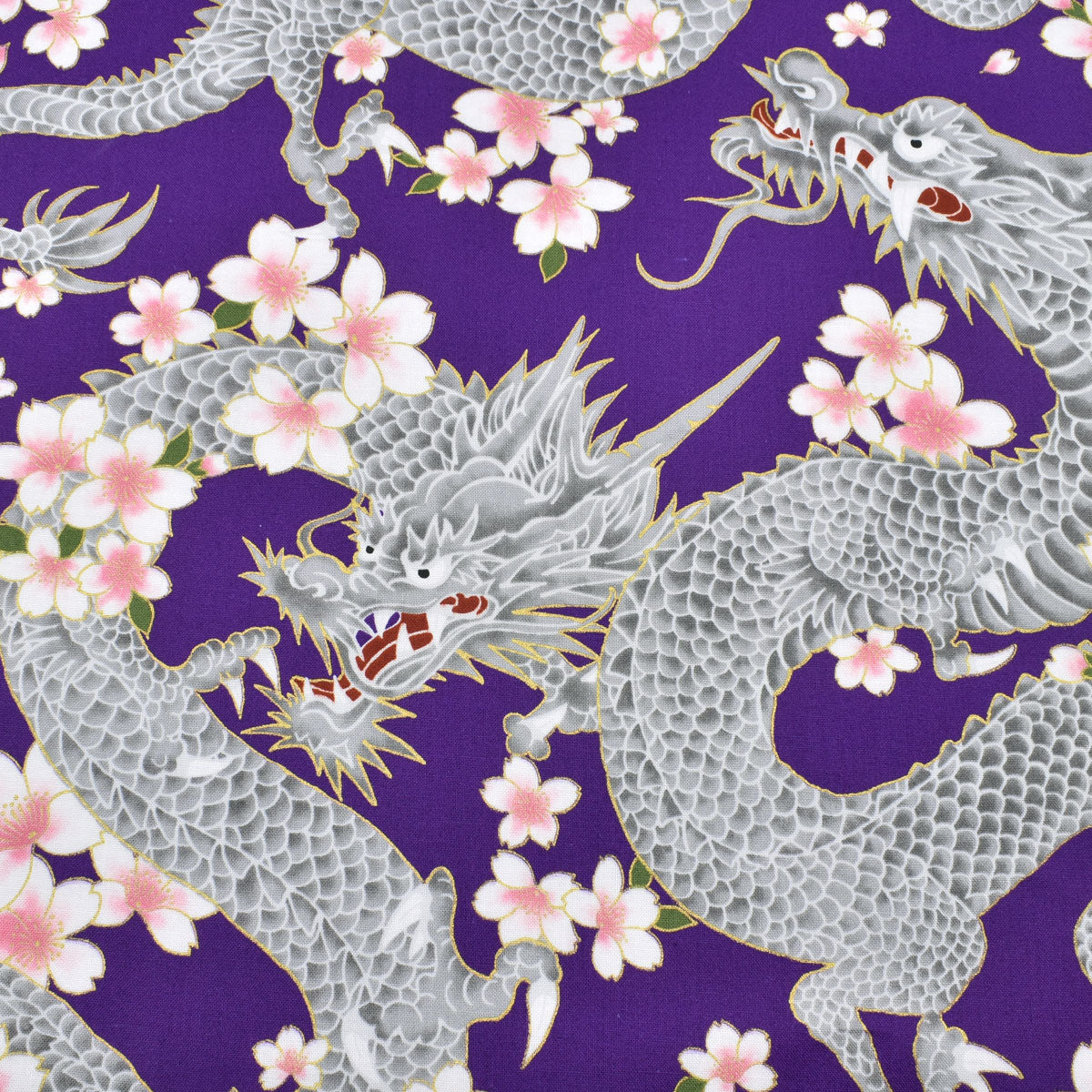 昇り龍と桜　シーチング生地　HR3510-11　コスモ　(30cm以上10cm単位切り売り)　「在庫限り」