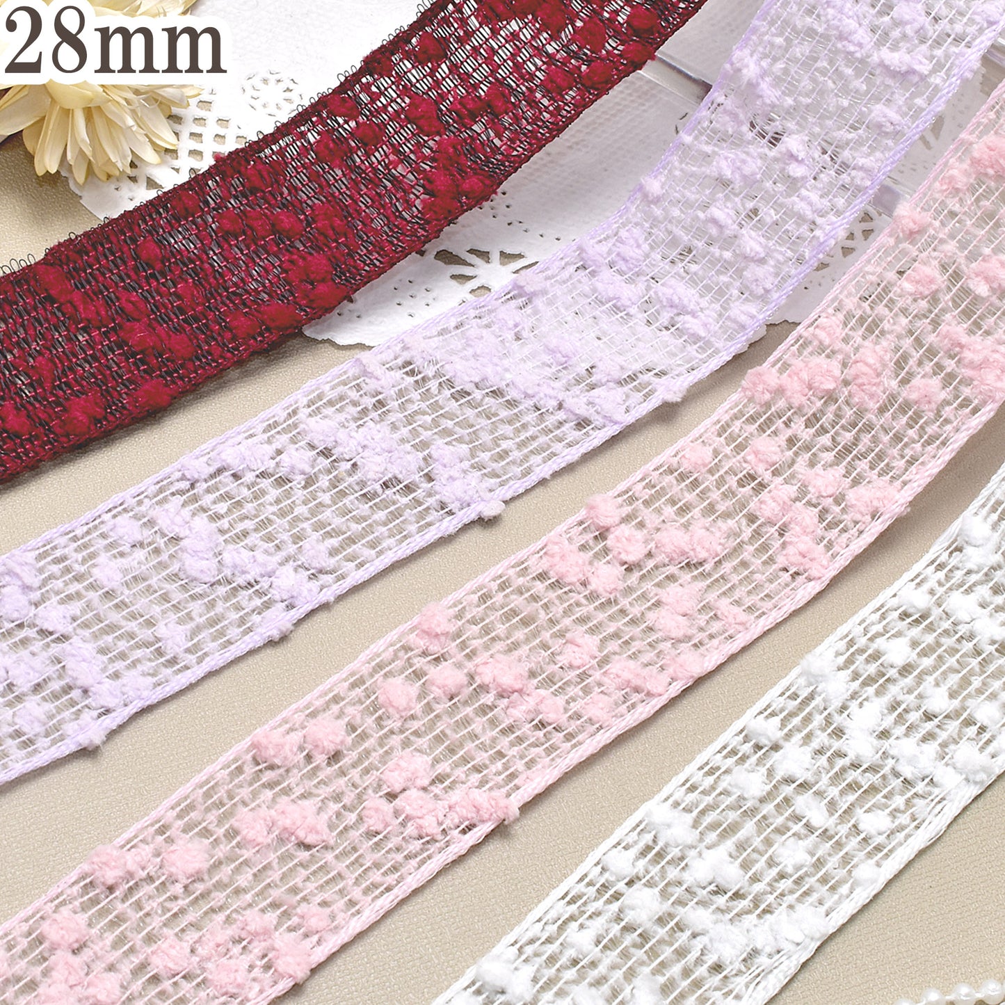 スノーパフリボン幅28mm1m単位切り売り(2m以上)