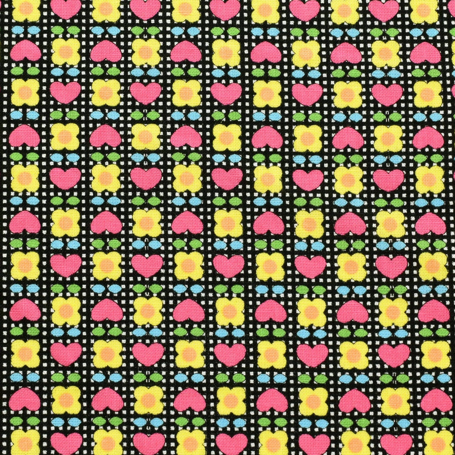 ぷちハートフラワー　シーチング生地　CHU058-3　NBK　(30cm以上10cm単位切り売り)