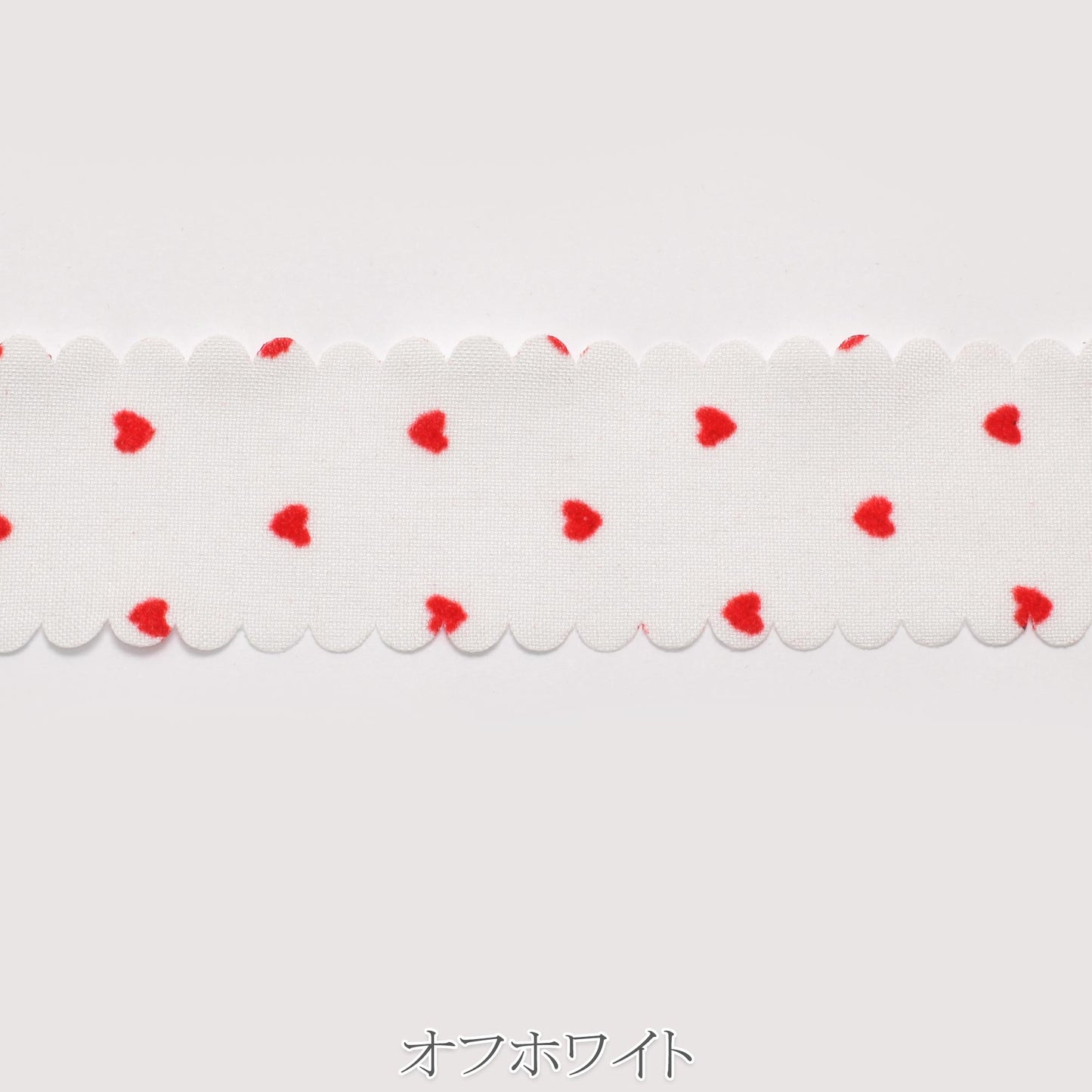 レッドフロッキーハート柄スカラップリボン　幅40mm　ロール巻き　4.3m