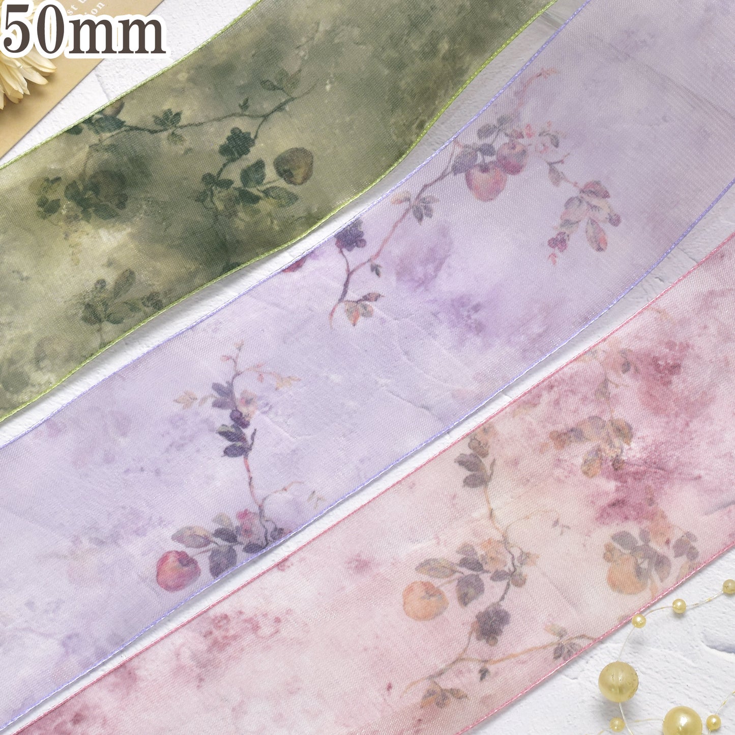 霧林の林檎リボン幅50mm1m単位切り売り(2m以上)
