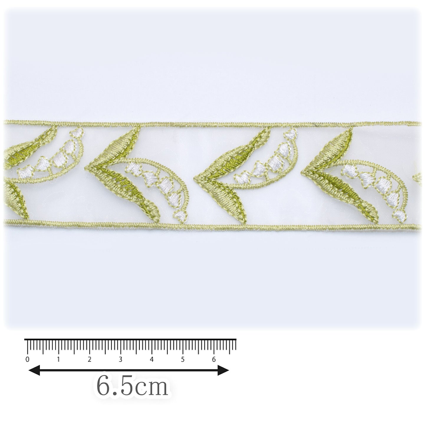 上品なスズランの刺繍リボン幅37mm10cm単位切り売り(40cm以上)