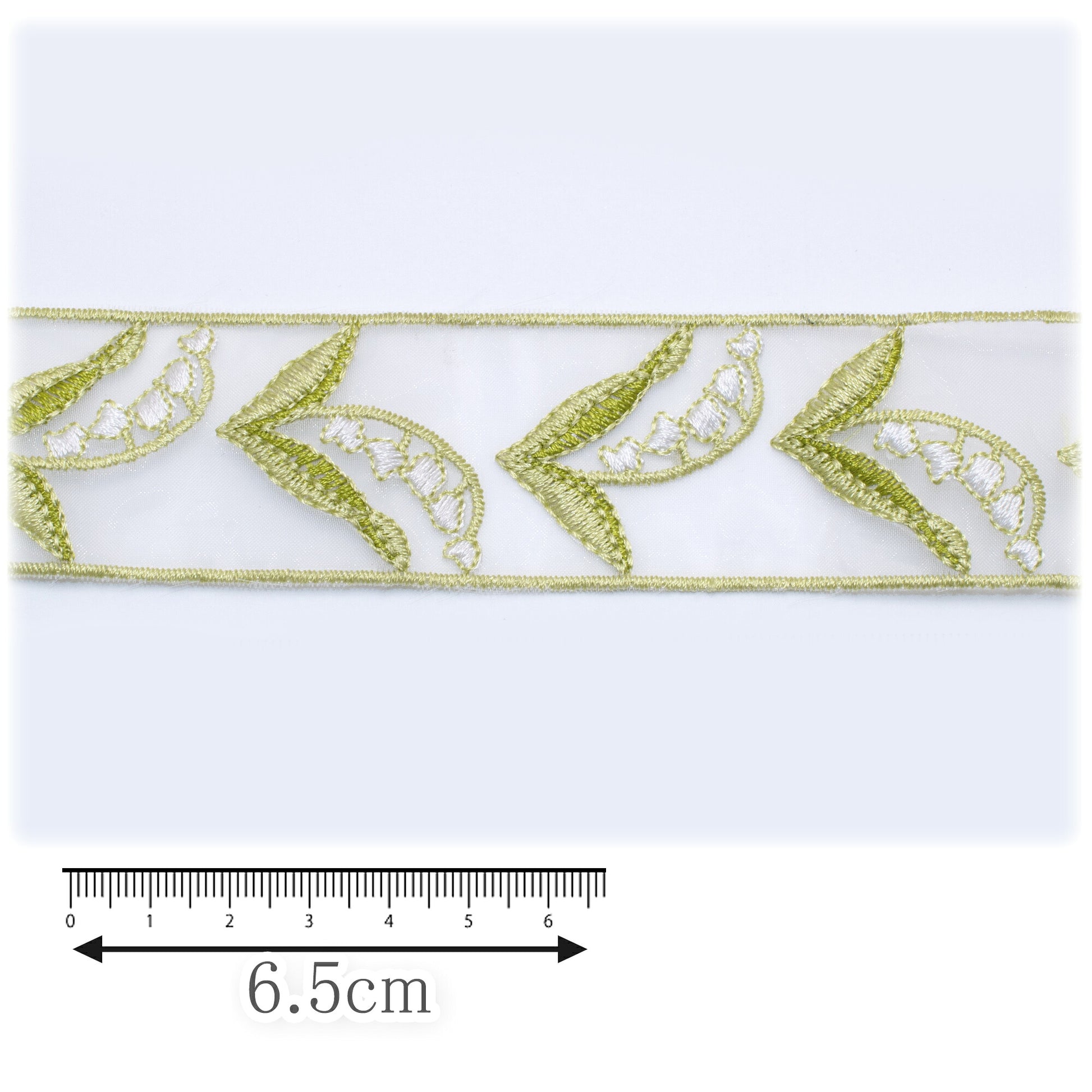 上品なスズランの刺繍リボン幅37mm10cm単位切り売り(40cm以上)
