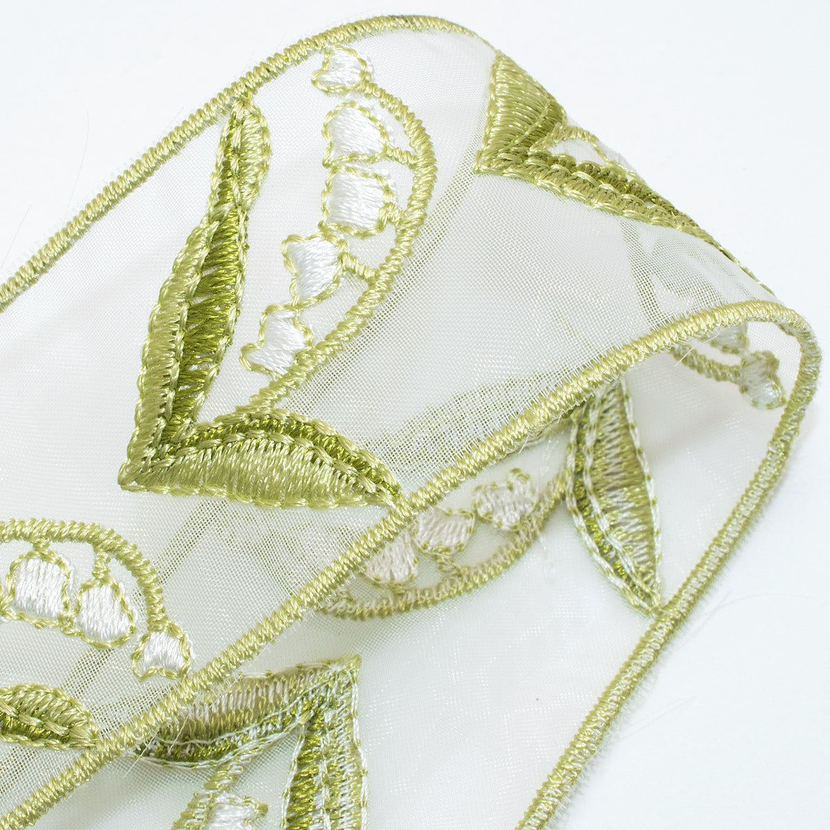 上品なスズランの刺繍リボン幅37mm10cm単位切り売り(40cm以上)