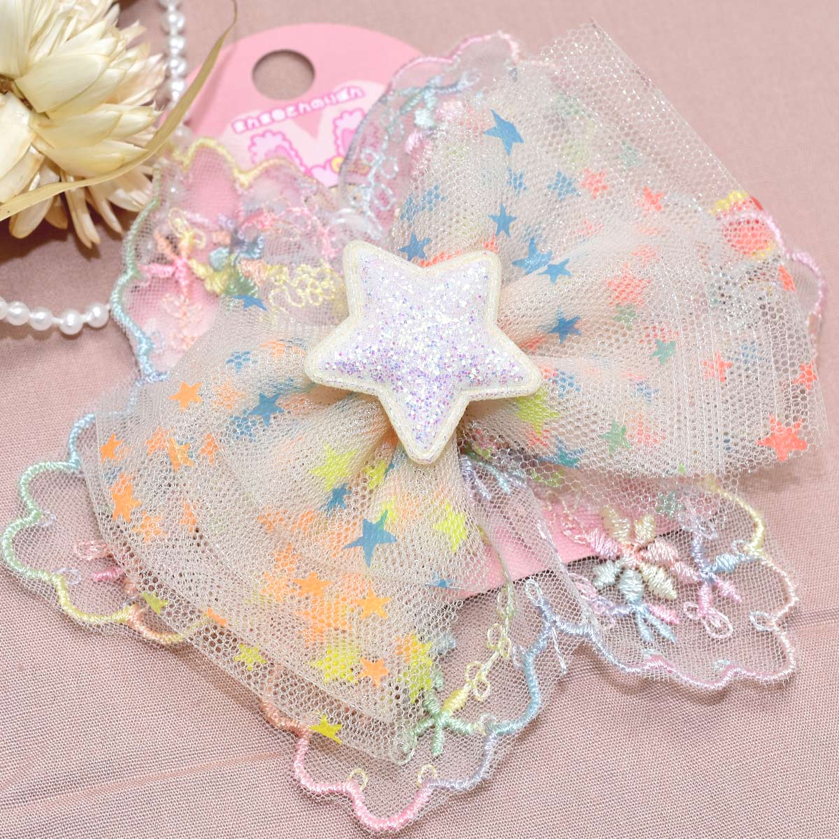 ゆめかわお花とスカラップ刺繍レース幅50mm1m単位切り売り