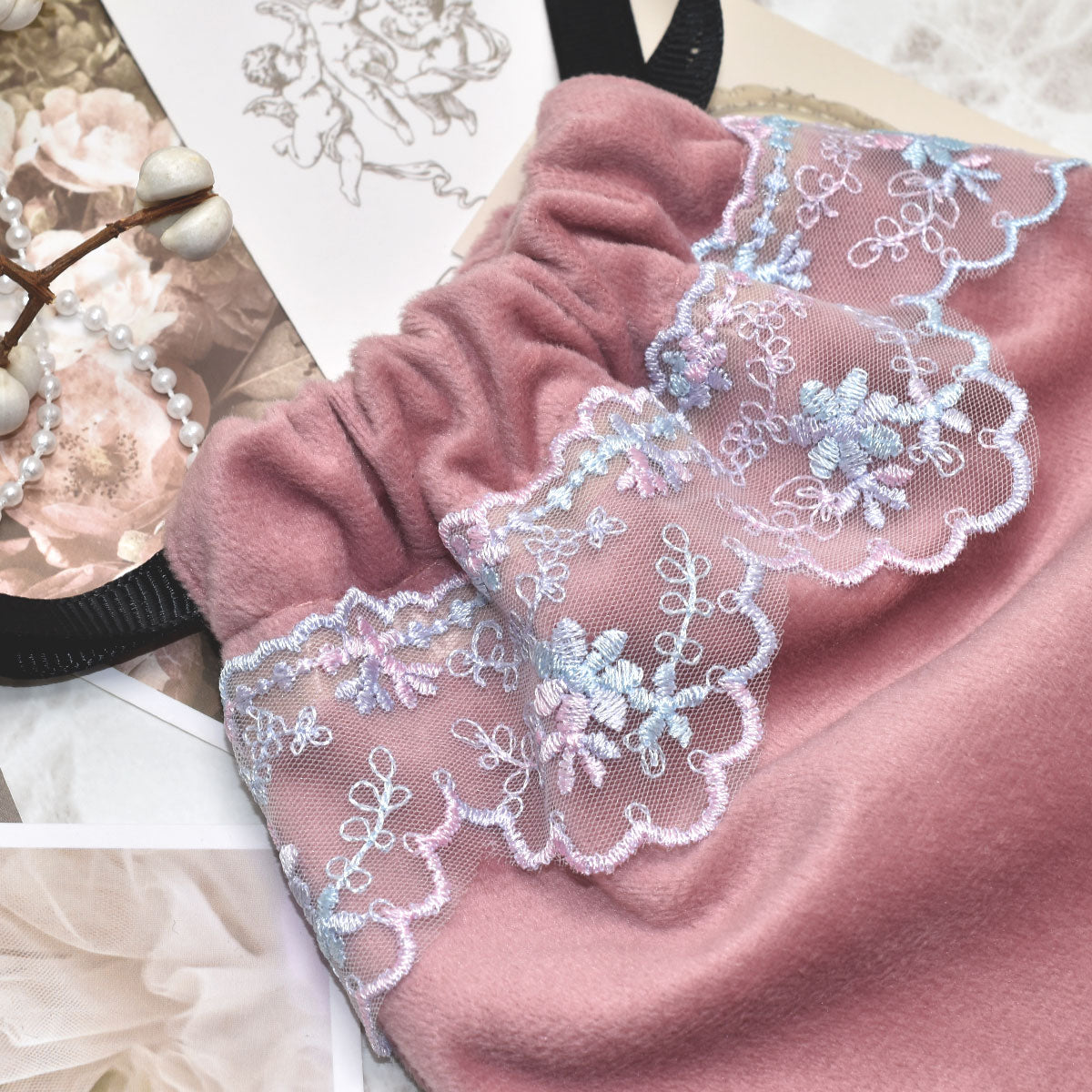 ゆめかわお花とスカラップ刺繍レース幅50mm1m単位切り売り