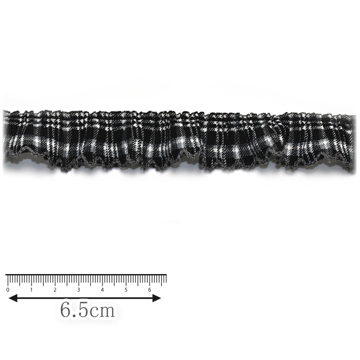レトロチェックなギャザースカラップリボン幅25mm1m単位切り売り