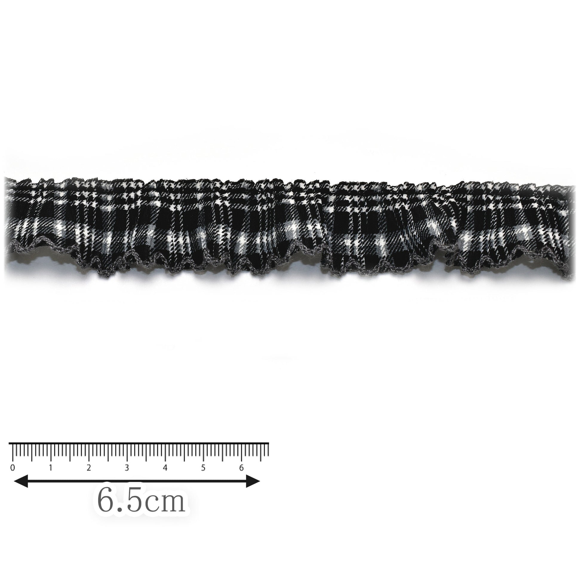 レトロチェックなギャザースカラップリボン幅25mm1m単位切り売り