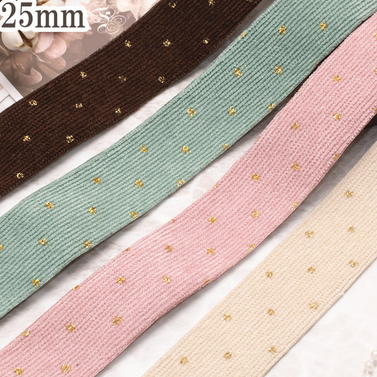 ゴールドドットコーデュロイリボン幅25mm1m単位切り売り★