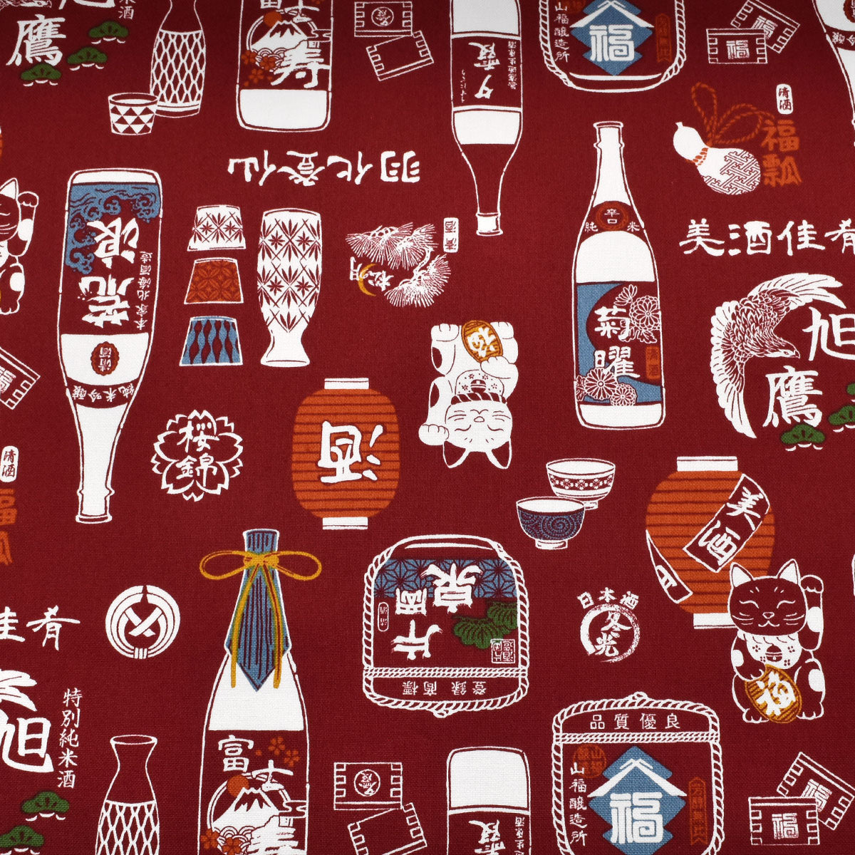 和風な日本酒柄　11号帆布生地　AP61802-2　コスモ　(30cm以上10cm単位切り売り)