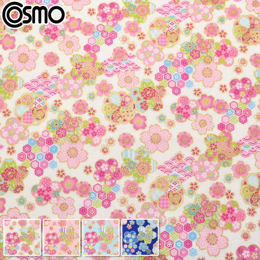 花舞う和模様シーチング生地AP61106-1コスモ(30cm以上10cm単位切り売り)