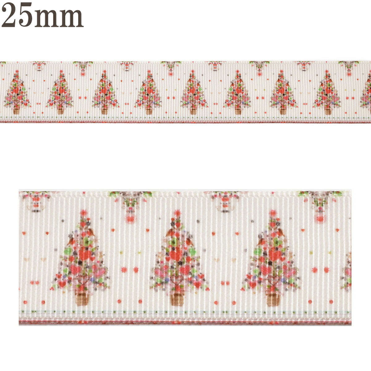 プリントリボンハート飾りのクリスマスツリーリボン幅25mm1m単位切り売り(3m以上)