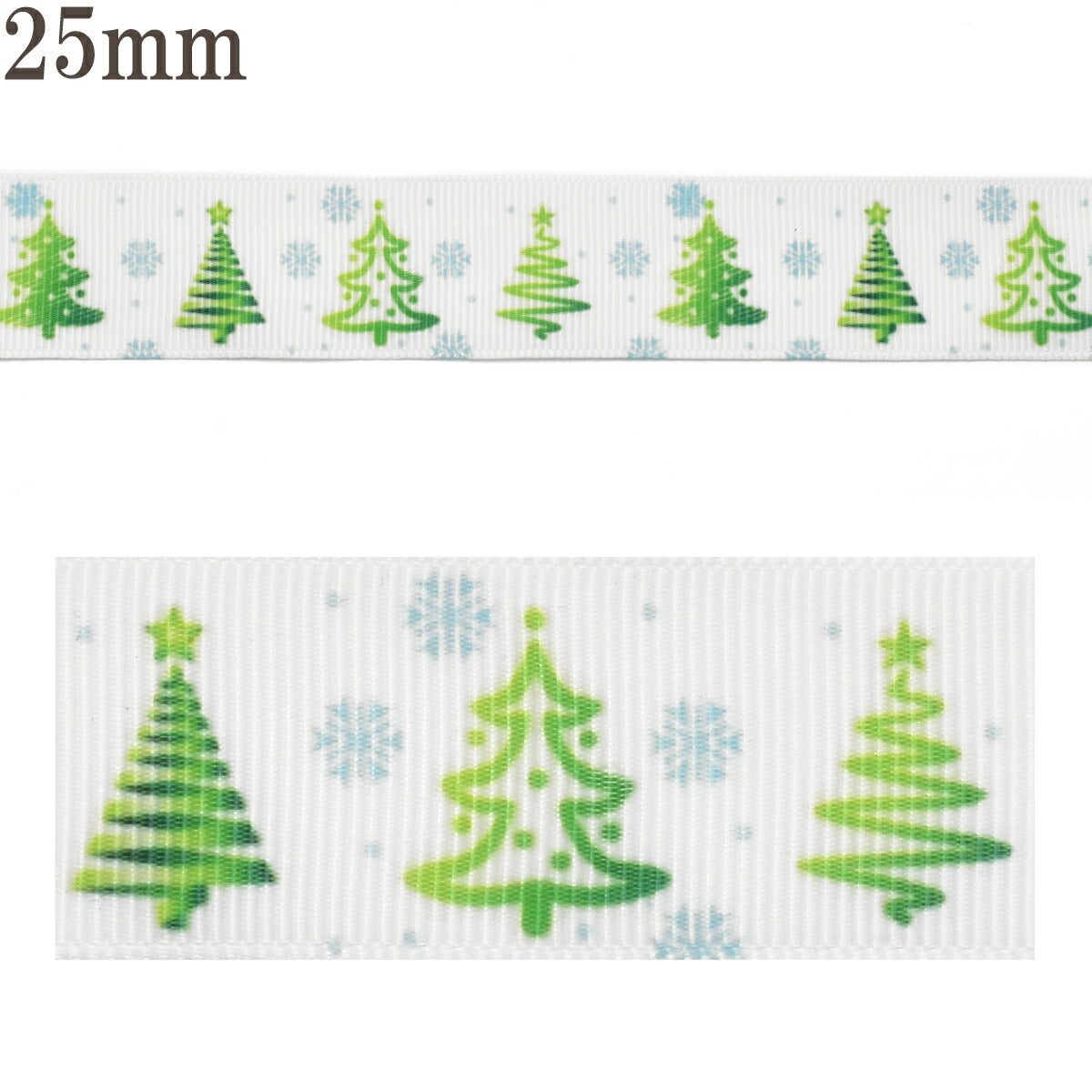 プリントリボンポップラインなクリスマスツリーリボン幅25mm1m単位切り売り(3m以上)