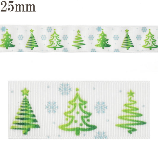 プリントリボンポップラインなクリスマスツリーリボン幅25mm1m単位切り売り(3m以上)
