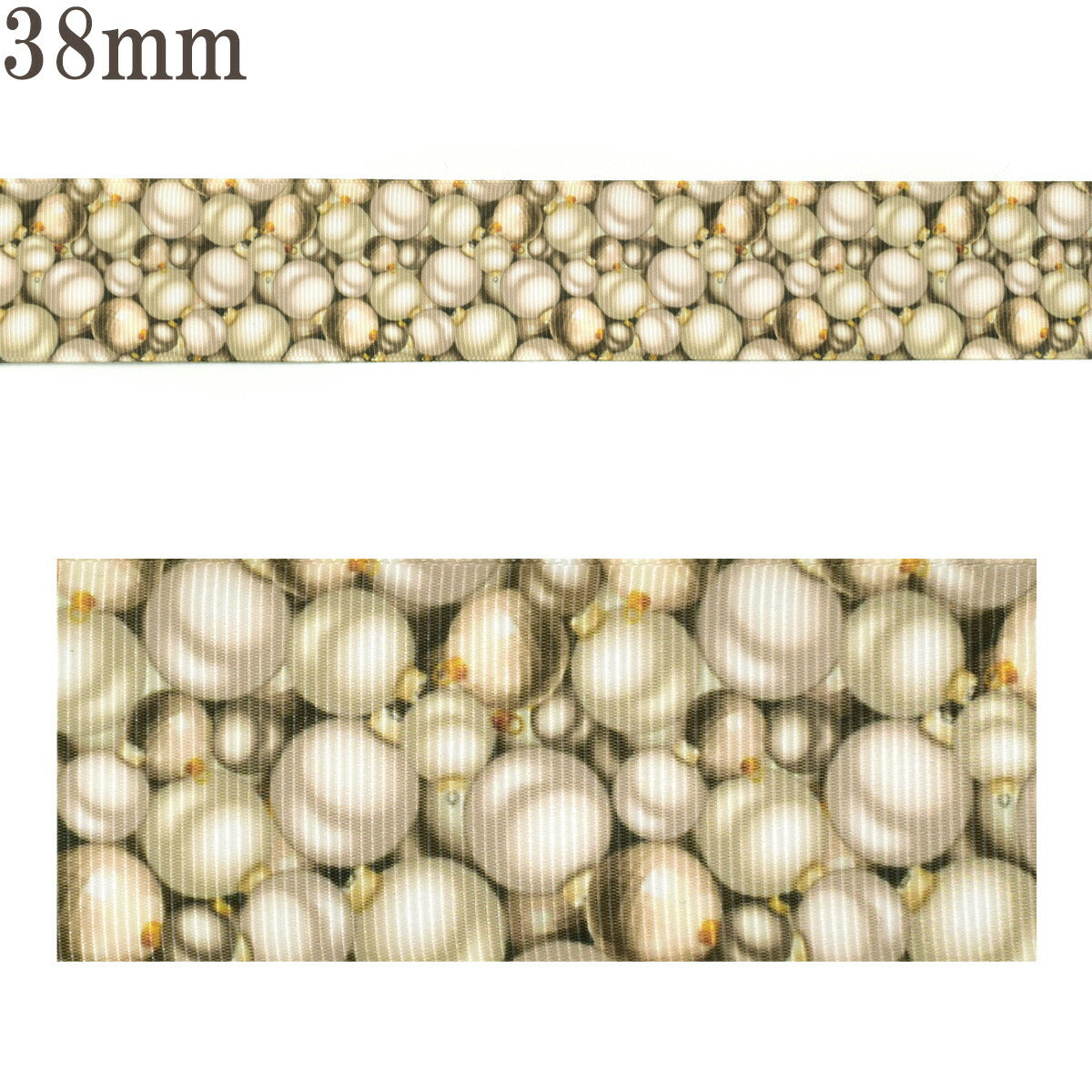 プリントリボンゴールドボールのオーナメントリボン幅38mm1m単位切り売り(2m以上)