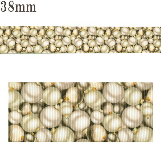 プリントリボンゴールドボールのオーナメントリボン幅38mm1m単位切り売り(2m以上)