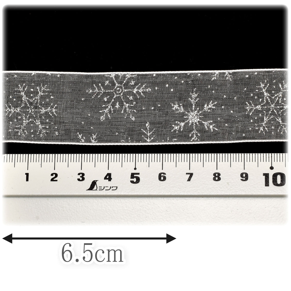 ラメ付き雪の結晶オーガンジーリボン幅25mmロール巻き約10m