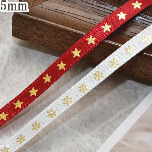 クリスマスシリーズのミニミニ箔押しリボン幅5mmロール巻き約9m